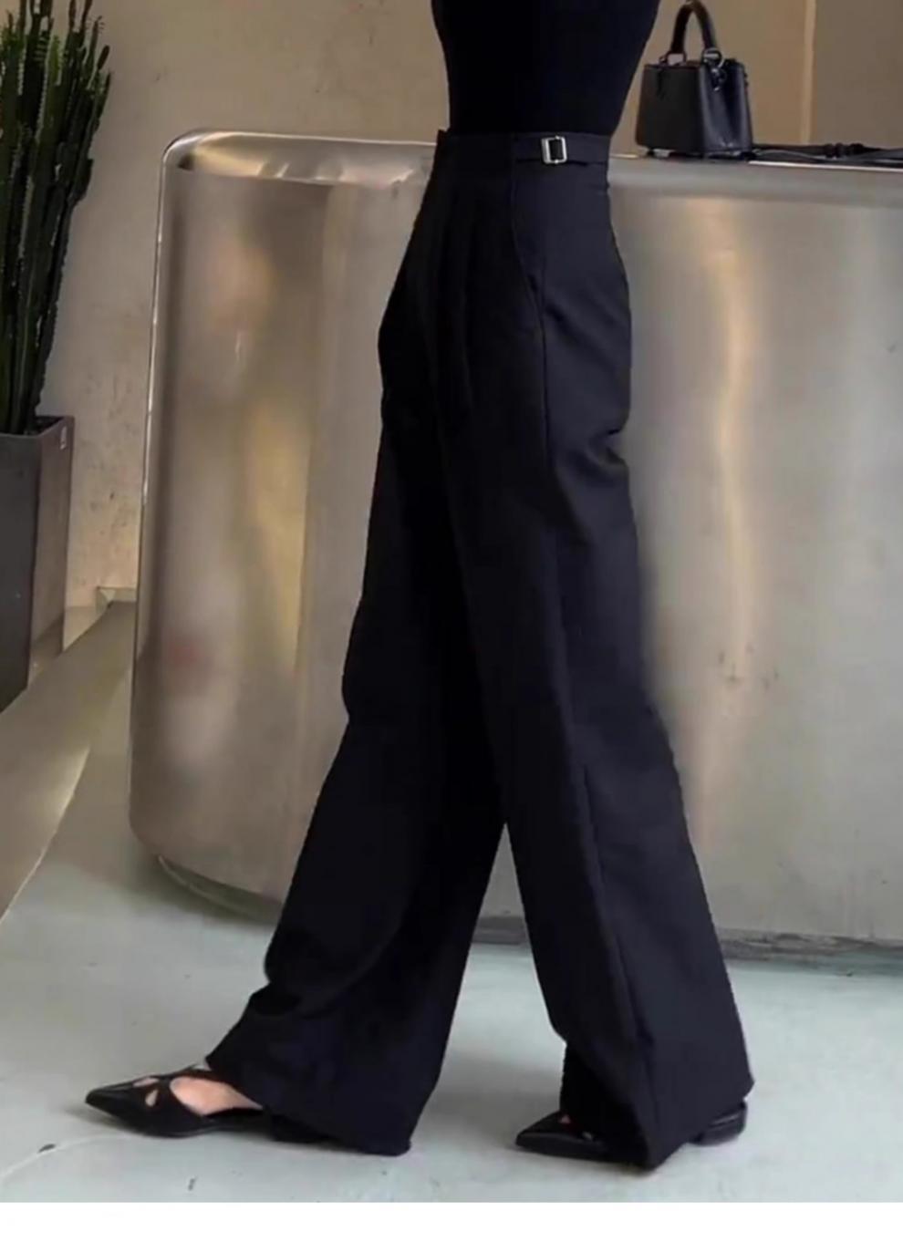 设计感侧扣黑色窄版西装裤女年秋季新款高腰垂感直筒休闲裤子详情9