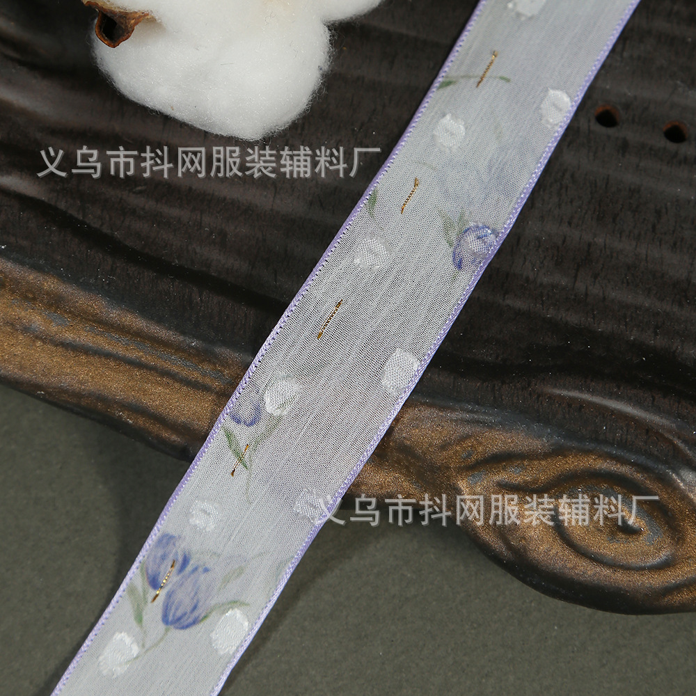 彩色郁金香花朵雪纱带DIY蝴蝶结发饰印花丝带鲜花材料礼盒diy辅料详情11