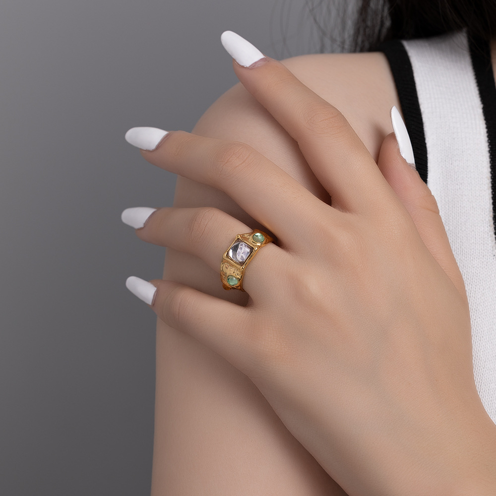小众复古时尚镶钻黄铜镀金vintage欧美时尚博主同款戒指女新款详情9