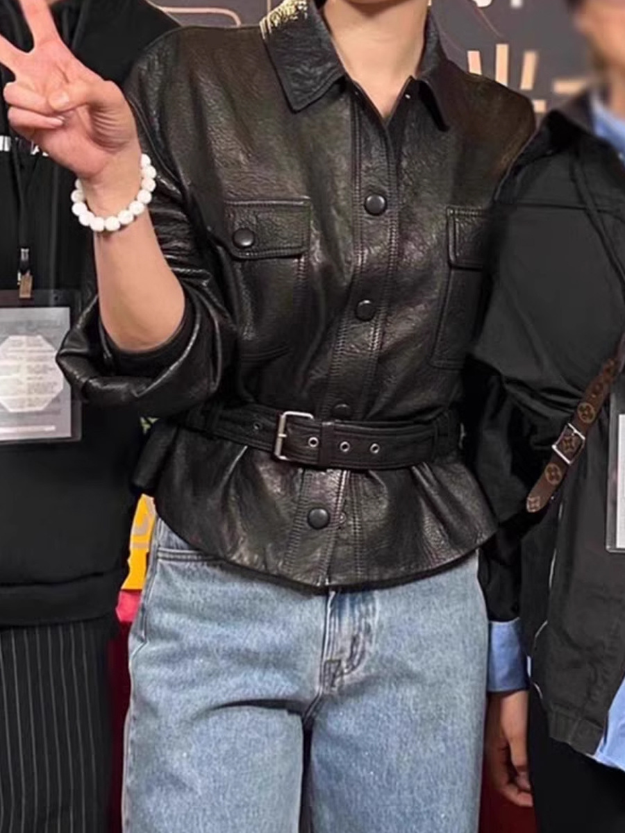 宋佳同款皮衣短外套女2025春新款收腰显瘦夹克高级感炸街机车服详情10