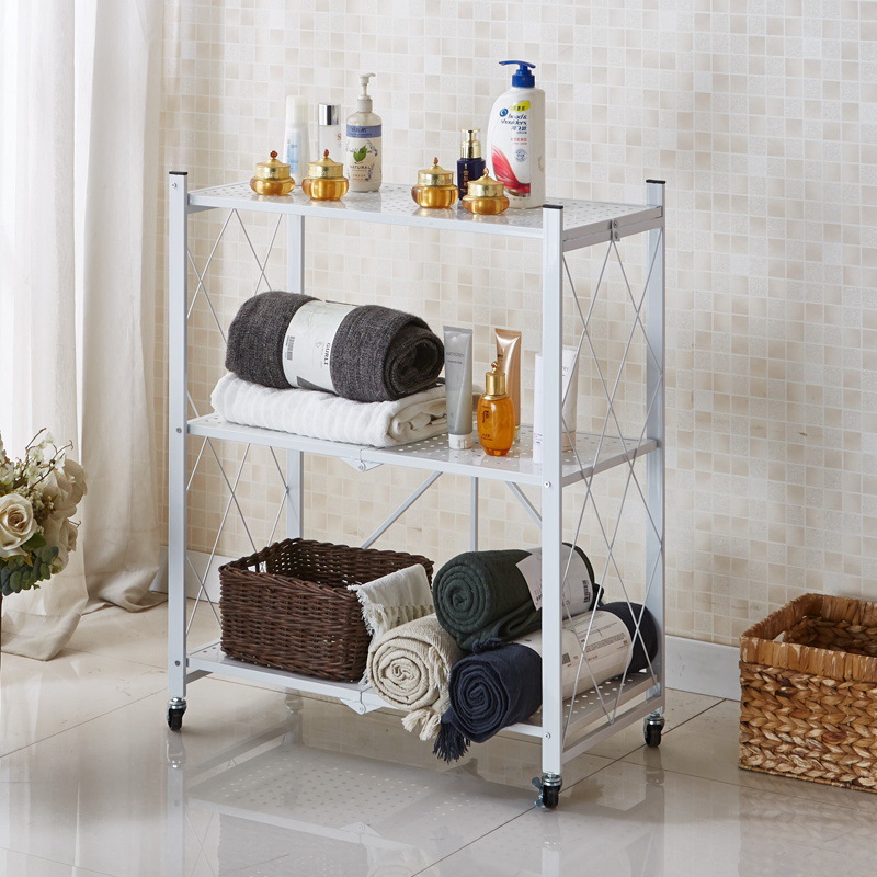 Vertical non-installation folding storage rack, kitchen multi-layer storage rack, bathroom movable storage and storage rack pic 22