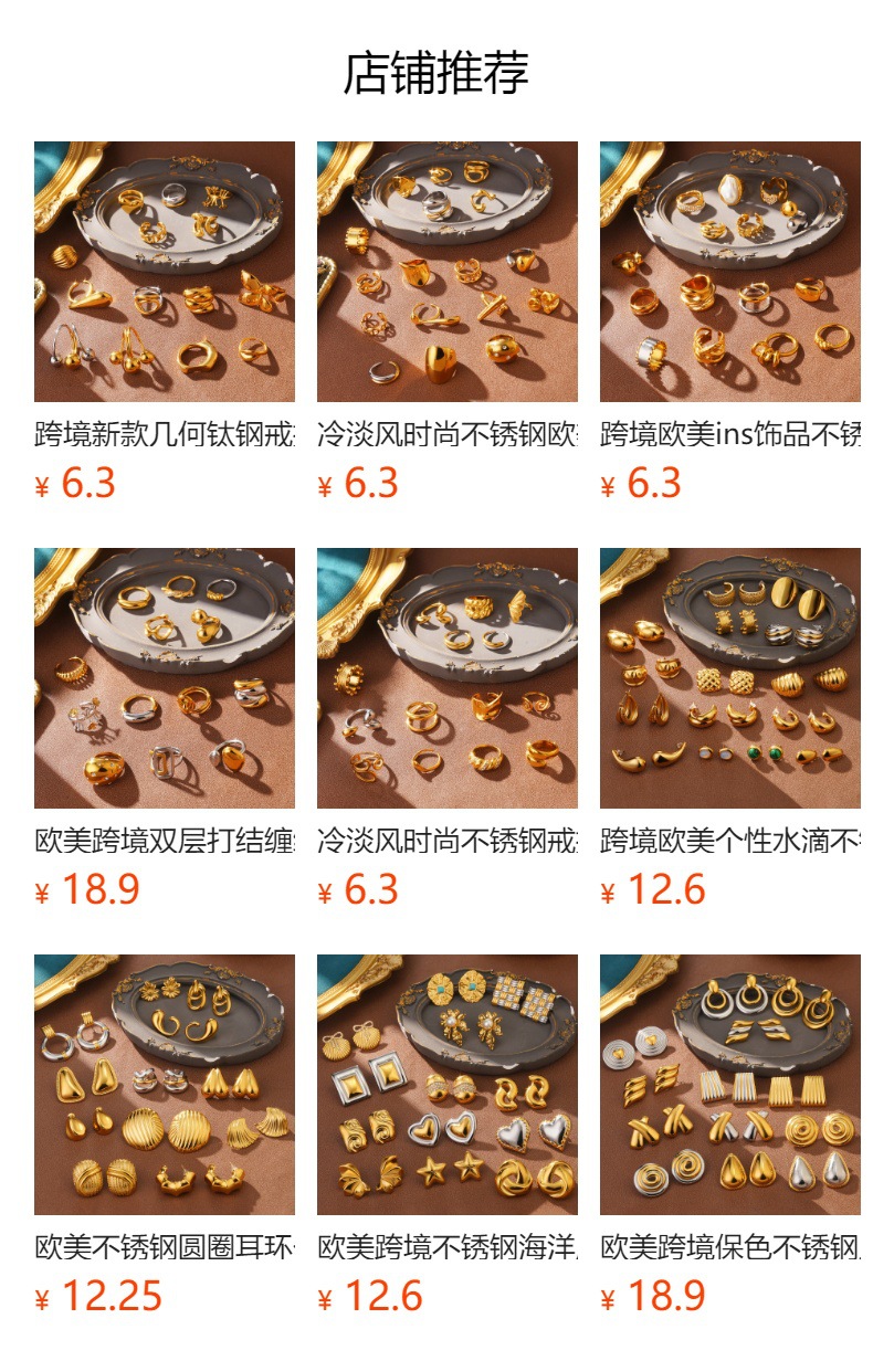 Retro European and American geometric stainless steel ring, non-fading shell geometric shape, fashionable and simple titanium steel index finger ring pic 1