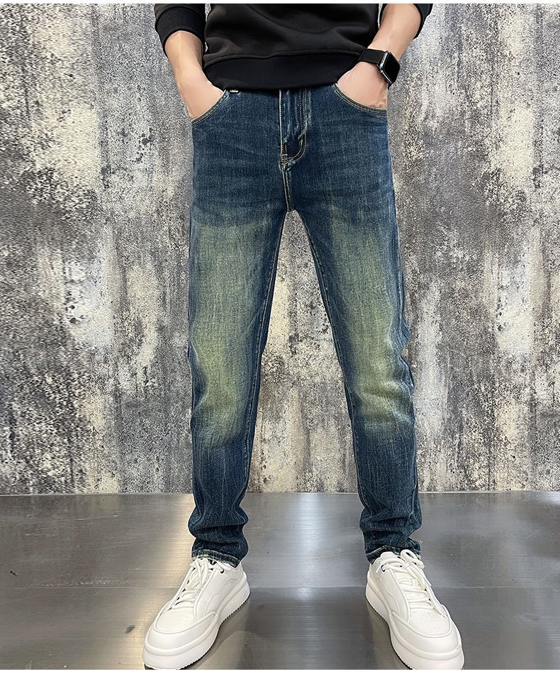 2025秋冬季新款高端轻奢欧货纯棉牛仔裤男士小直筒修身弹力休闲裤详情2