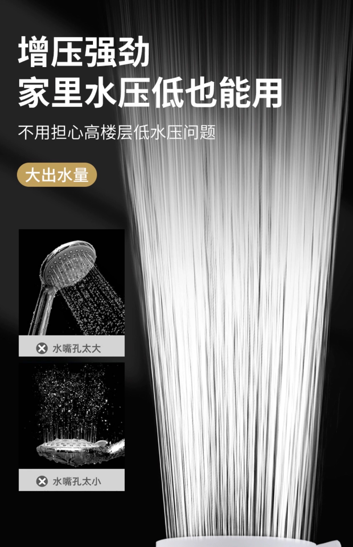 增压淋浴花洒喷头家用浴室热水器洗澡加压淋雨沐浴莲蓬头浴霸套装详情4