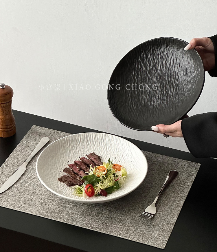 石纹陶瓷深盘轻奢家用牛排盘意面盘高级感西餐盘蔬菜沙拉盘盘子详情3