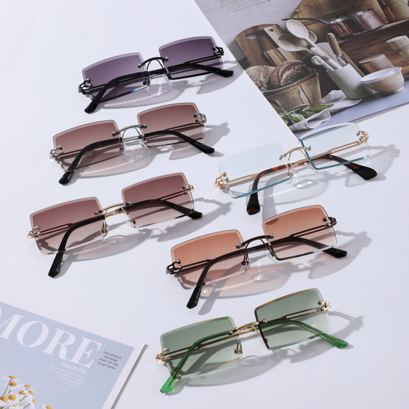 金属无框太阳镜女士批发眼镜时尚欧美方框超轻男款眼镜防晒墨镜详情7