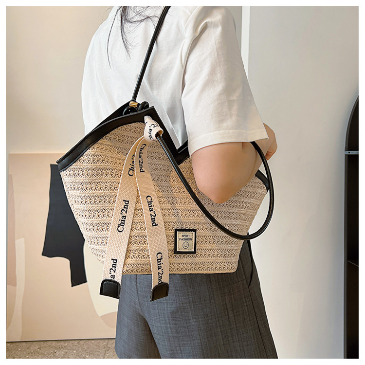 大容量托特包包女2025新款潮复古手提草编包百搭单肩编织包通勤包详情19