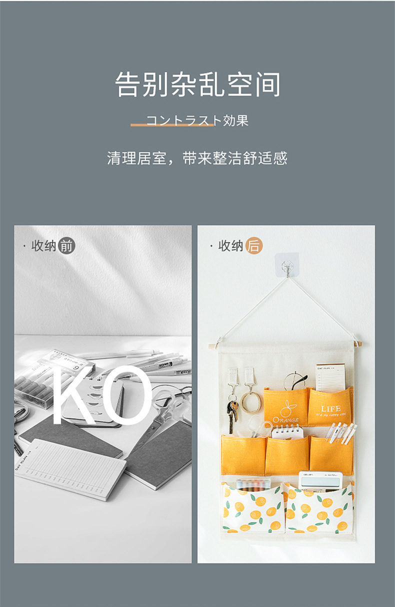 私玮床头墙挂式收纳挂袋宿舍钥匙字卡布艺收纳挂袋门后式储物挂袋详情2