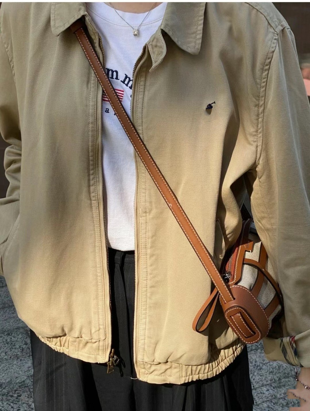 RL小马标刺绣拉夫女款外套夹克经典长袖上衣老钱风POLO领工装外套详情2