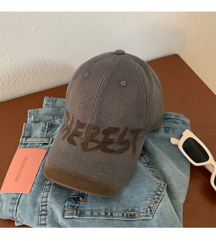 American retro letter grey baseball cap for women, wide brim, big face to show off, small baseball cap, versatile, big head circumference hat, clothing accessories pic 14