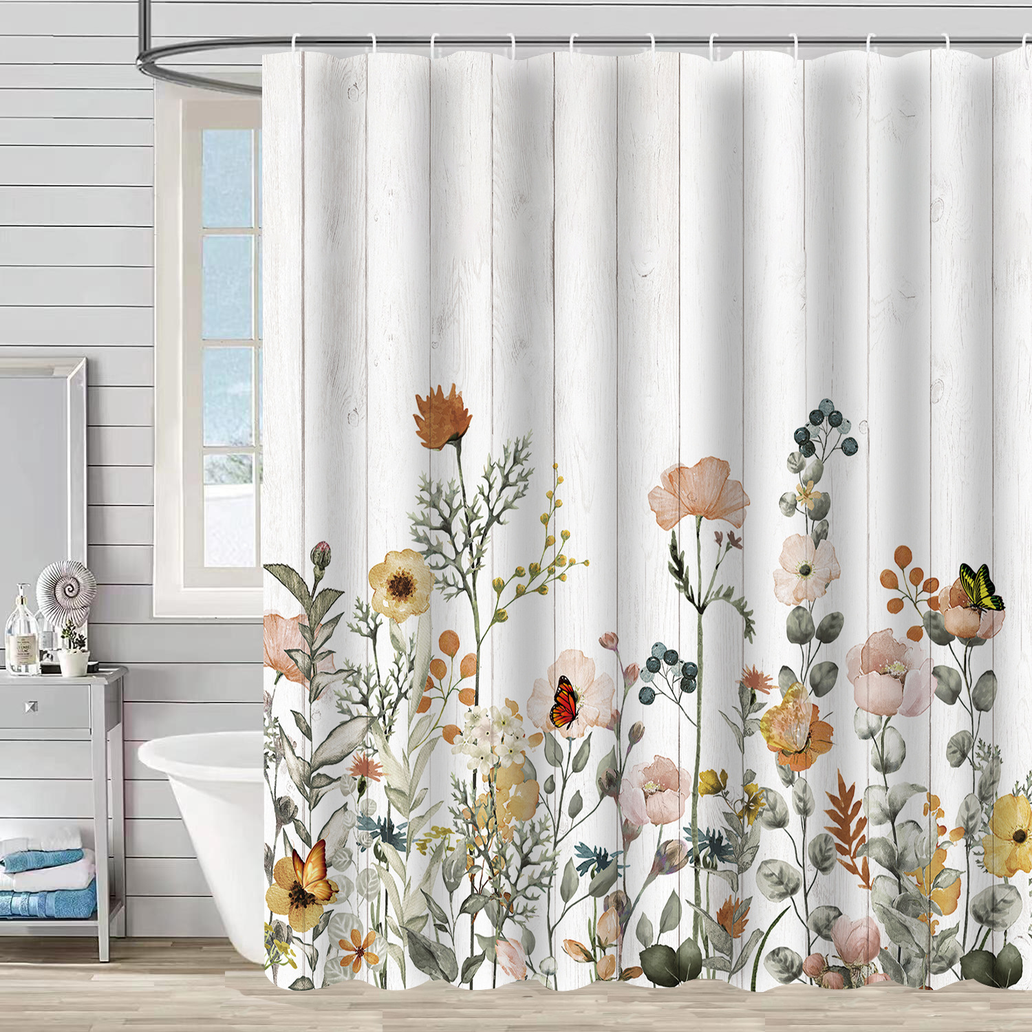 Cross-border direct sales of flower and plant bath curtains, fresh and simple floral waterproof and moisture-proof polyester isolation curtains pic 1
