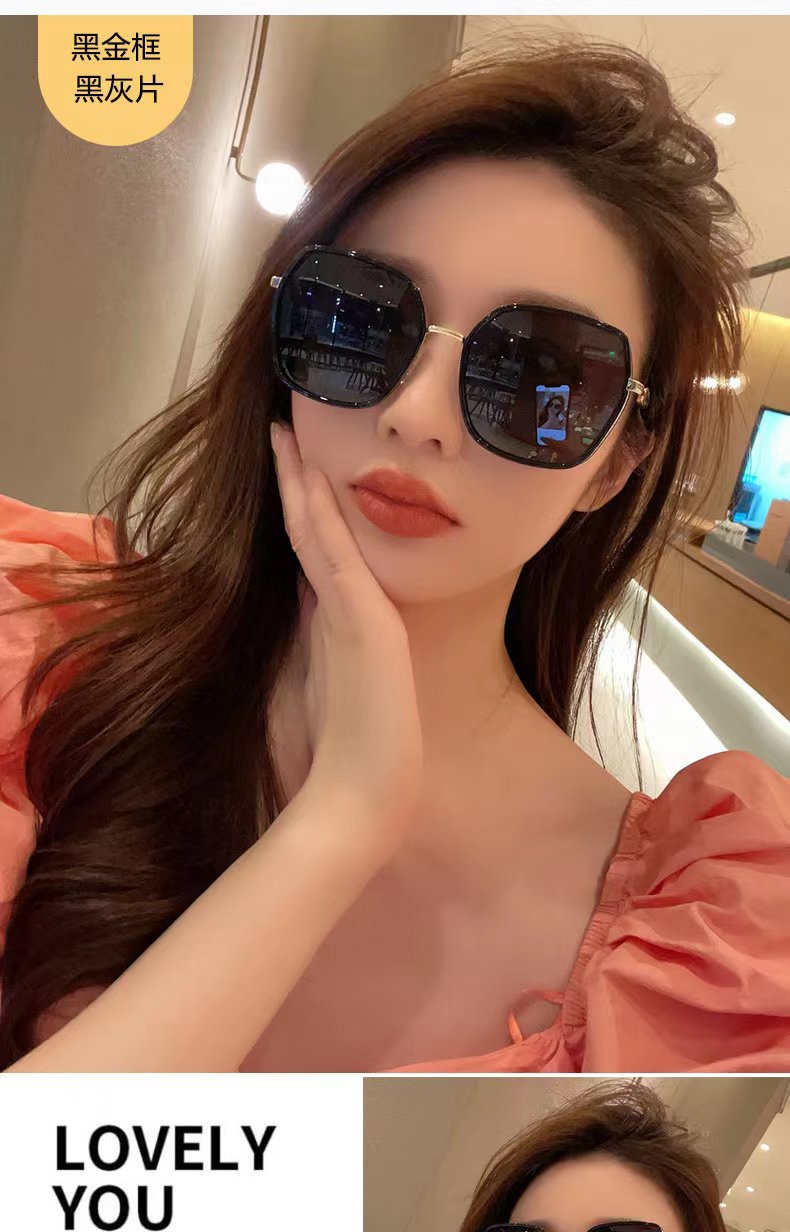 新款网红大框墨镜女潮防光太阳镜防晒防紫外线高级感大脸显瘦时尚详情3