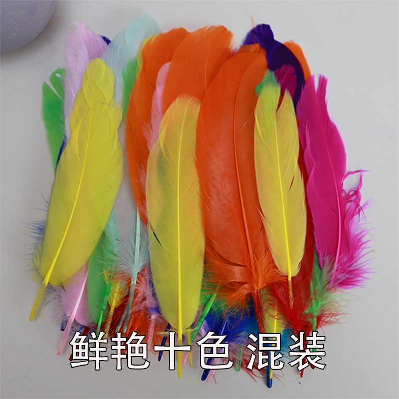 羽毛批发马卡龙鹅毛幼儿园手工diy彩色羽毛大飘装饰美术课材料详情11