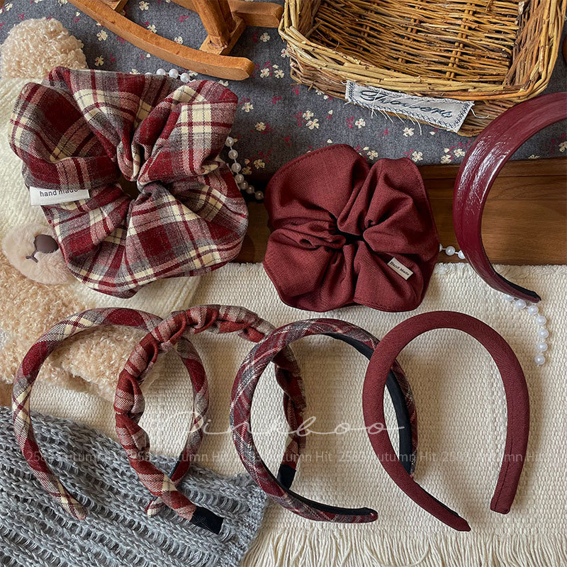 New Angolan red checkered hair band, handcrafted fabric, high-elasticity girl bun hair band, high top of the head hair band for girls pic 2