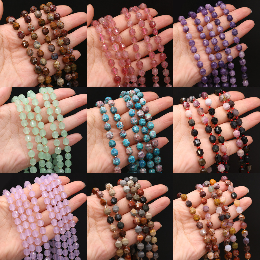 Wholesale of natural rose quartz rough stone cut surface bucket beads, crystal agate, diy jewelry accessories, semi-finished products, handcrafted beads pic 34