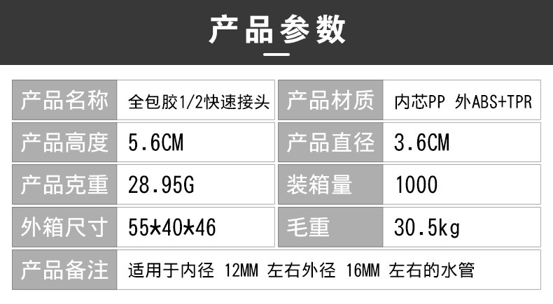厂家出售TPR全包胶1/2快速接头4分6分洗车水管通水接详情2