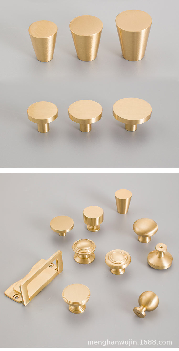 2022新款厂家直供现代简约黄铜门把手橱柜鞋柜衣柜柜门金色铜拉手详情12