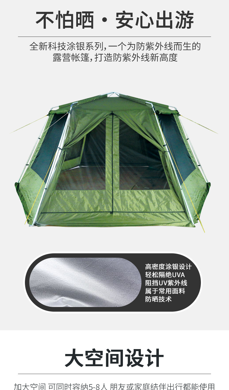 全自动速开六角帐篷防雨防晒大空间遮阳凉蓬户外野营加厚露营装备详情9