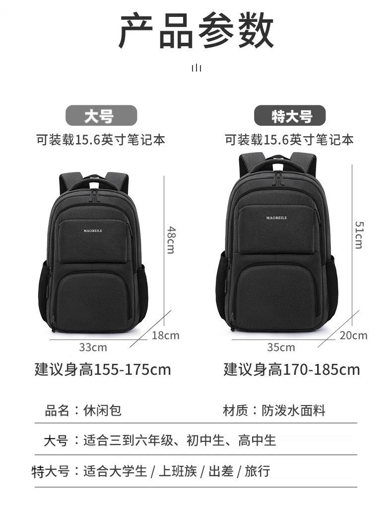 书包电脑包出差商务旅游耐磨防泼水潮流耐脏韩版双肩背包大容量详情3