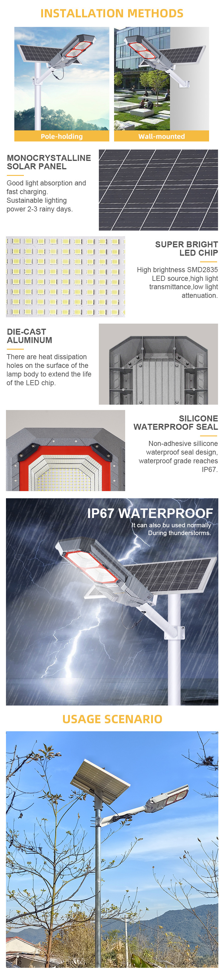 solar street lamps, outdoor courtyard factory area road ultra-bright lighting lamps, new rural road waterproof led lamps pic 3
