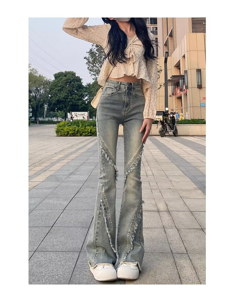 复古微喇小个子牛仔裤春秋2024新款美式毛边高腰马蹄喇叭裤子ins详情10