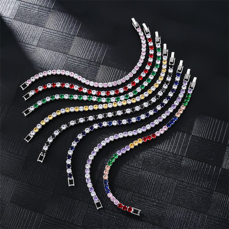 白金欧美色满钻手链女爆款流行彩色锆石网球链亚马逊跨境饰品详情5