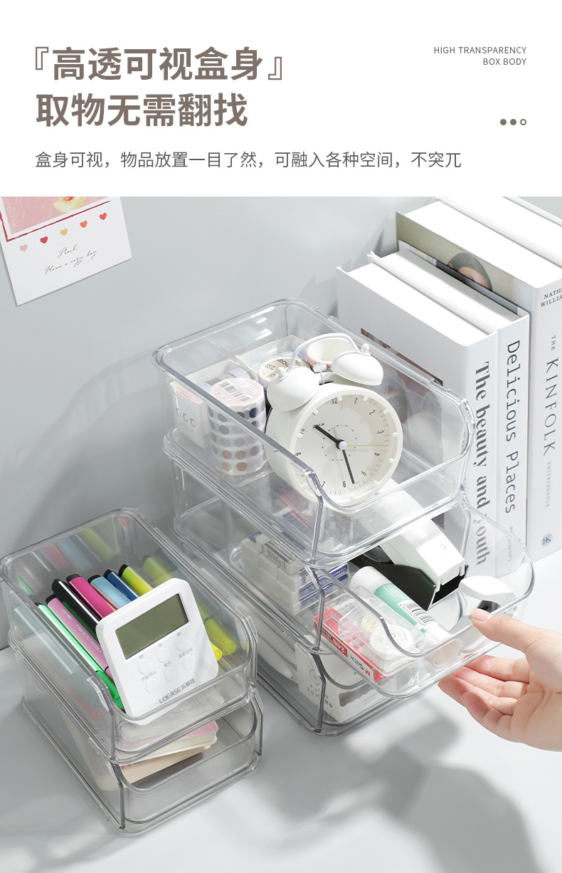 Desktop storage box, drawer-type student dormitory stationery pen holder, acrylic stackable desk cosmetics shelf pic 8
