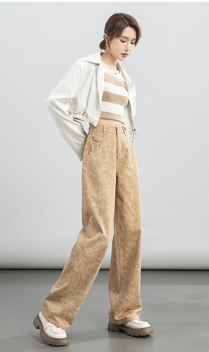 2024年春季新品冷转移面料牛仔裤女宽松高腰垂感阔腿拖地长裤详情22