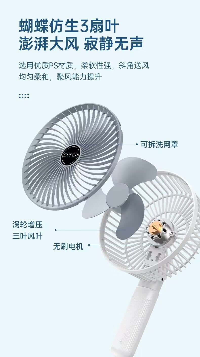 跨境多功能夹子风扇充电便携式家用挂壁电风扇学生宿舍USB小风扇详情8