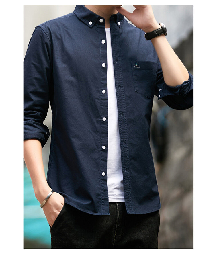 纯棉男士衬衫2023款男长袖牛津纺免烫修身四季款商务休闲上班衬衣详情17