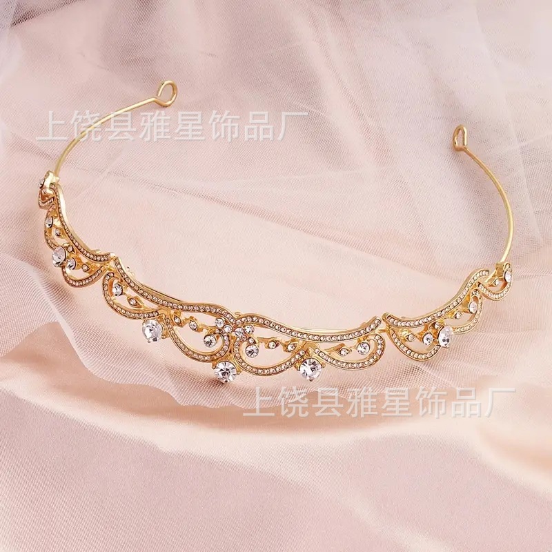 Nuevo estilo simple strass tocados de novia de alta gama de lujo aleación con diamantes corona novia aros de pelo vestido de novia accesorios de pelo pic 3