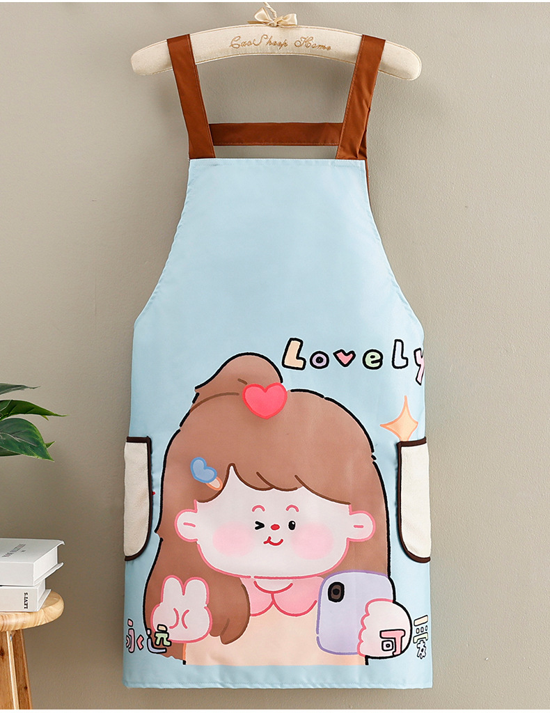 Apron Kitchen home thin waterproof apron for young and beautiful women cooking waterproof, oil-proof and stain-proof work clothes waist apron for women sleeveless Korean version pic 10