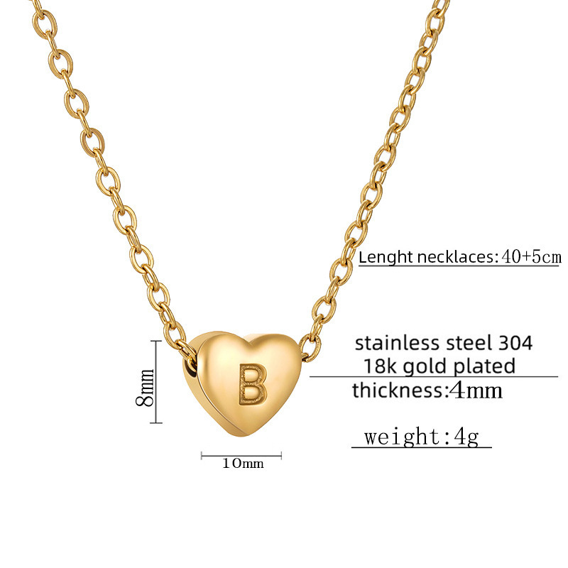 18K金不锈钢26个英文字母桃心形吊坠项链欧美新款项链男女通用详情19