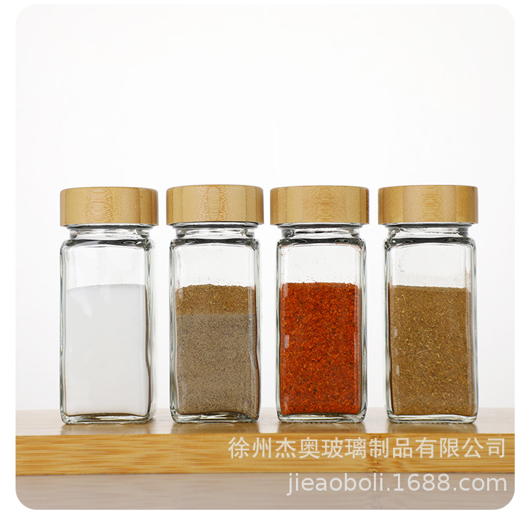 四方调料瓶120ml 竹木盖玻璃调味罐透明盐罐胡椒撒粉瓶24个套装详情8