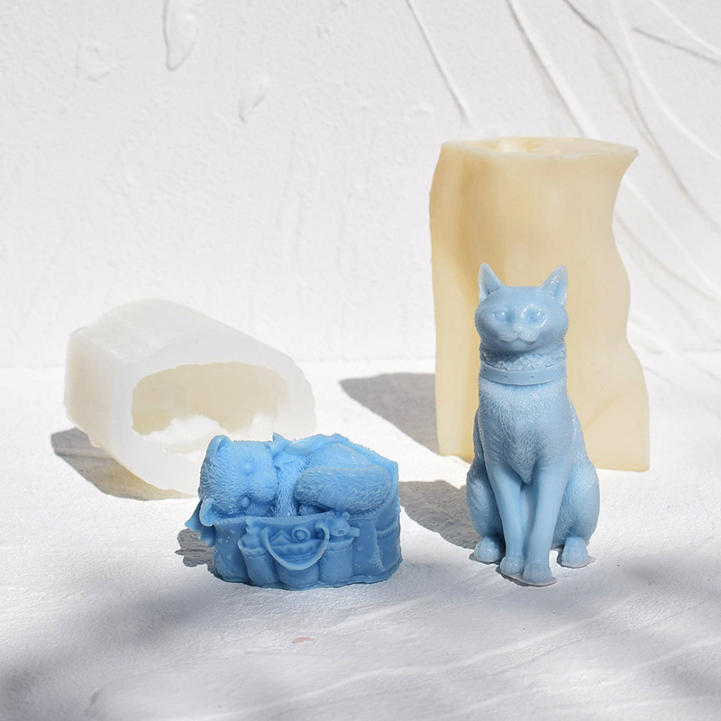 立体动物小猫香薰蜡烛硅胶模具小猫树脂滴胶石膏摆件橘猫蜡烛模具详情19
