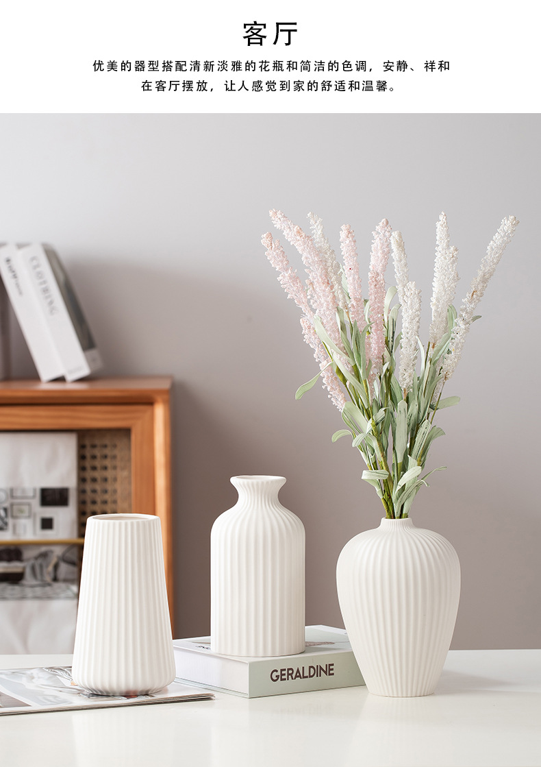 2026 Nordic ins Ceramic Vase, white frosted striped small flower vase, simple home living room artificial flower art display pic 3