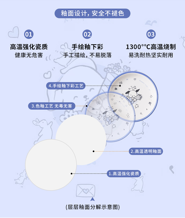 卡通帕恰狗碗碟套装家用盘子情侣一二人食碗勺餐具碗具陶瓷泡面碗详情6