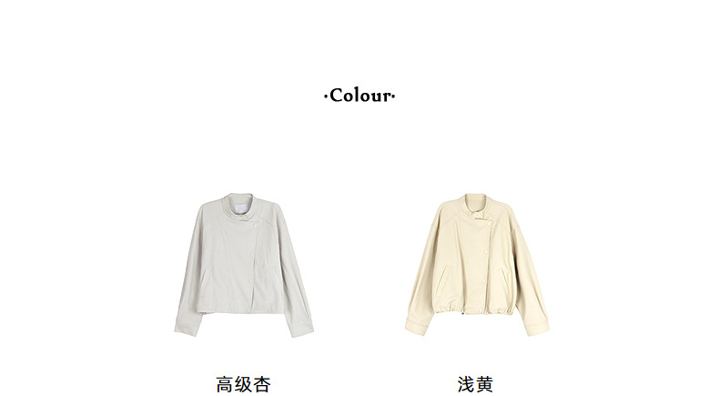 【歌铭】韩系通勤立领皮衣夹克女春季新款复古机车服短外套W733B详情11