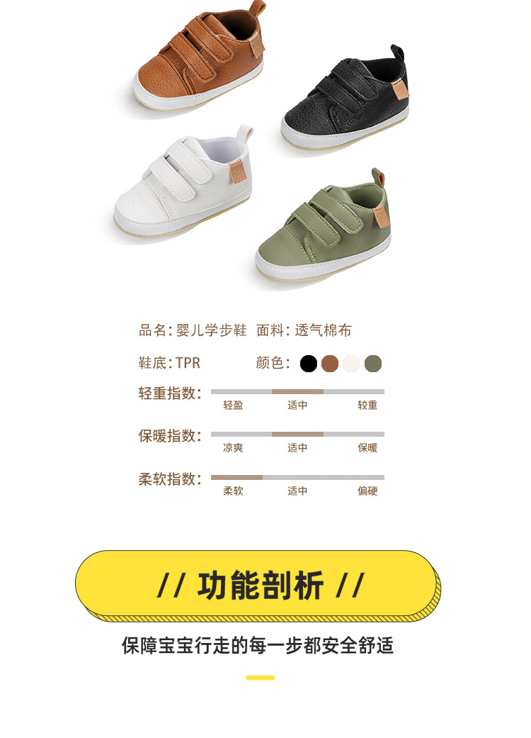 春秋0-1岁婴儿学步鞋PU魔术贴 男女宝宝波鞋室内外皮鞋软底详情3