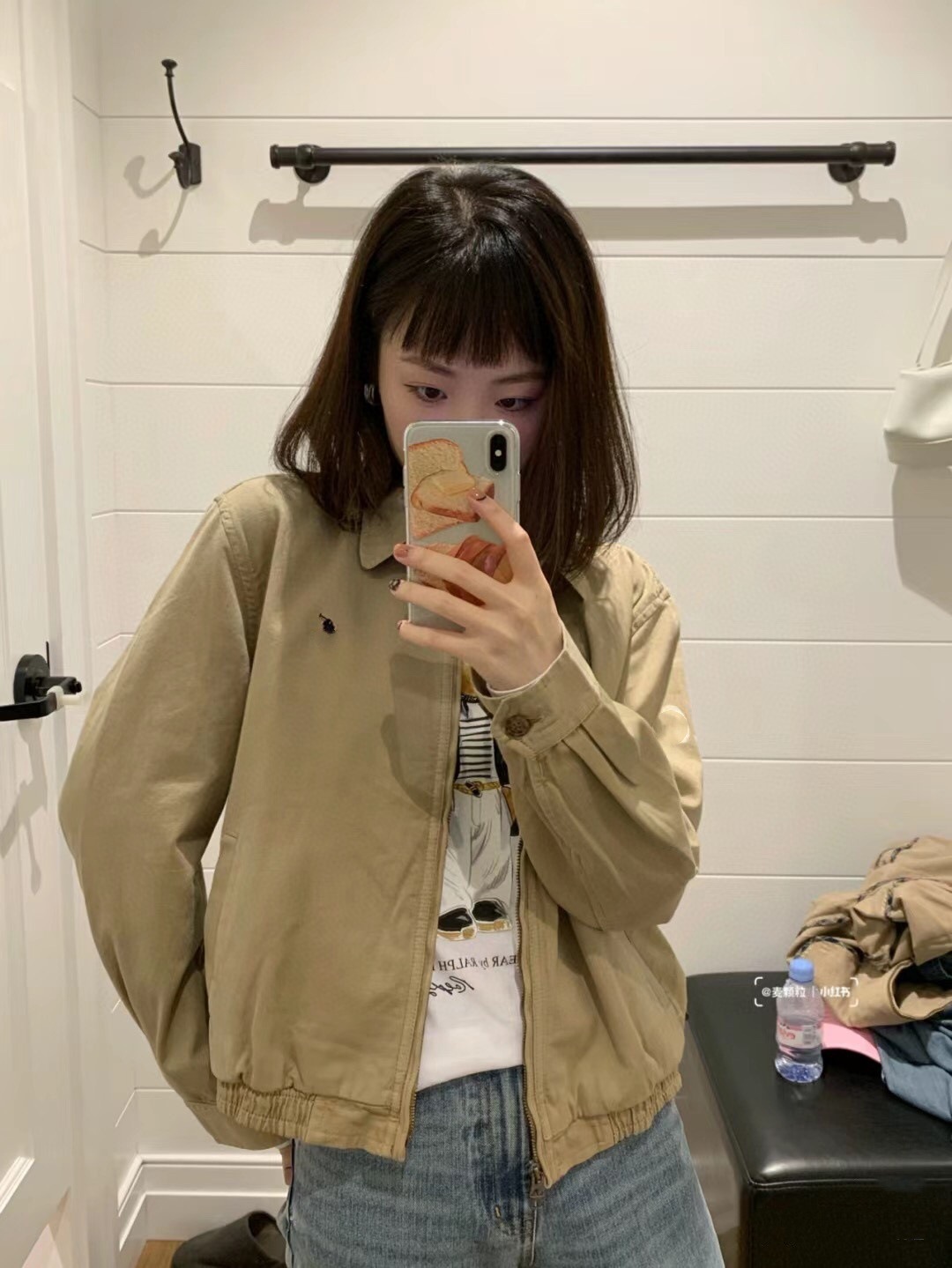 RL小马标刺绣拉夫女款外套夹克经典长袖上衣老钱风POLO领工装外套详情5