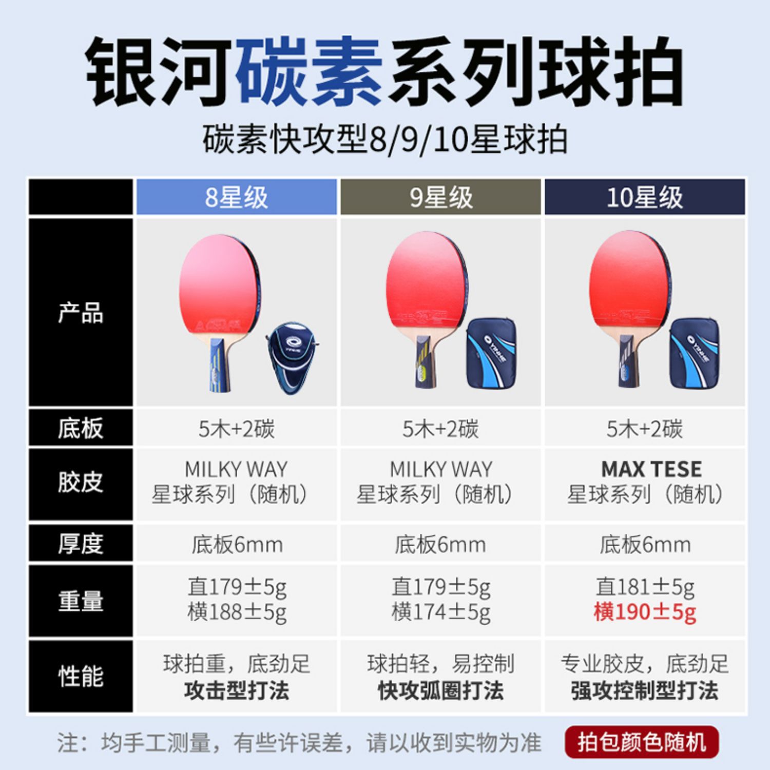 Galaxy table tennis rackets professional-grade 8-star, 90-star, 10-star table tennis rackets, horizontal and single rackets, one set, genuine student pic 2