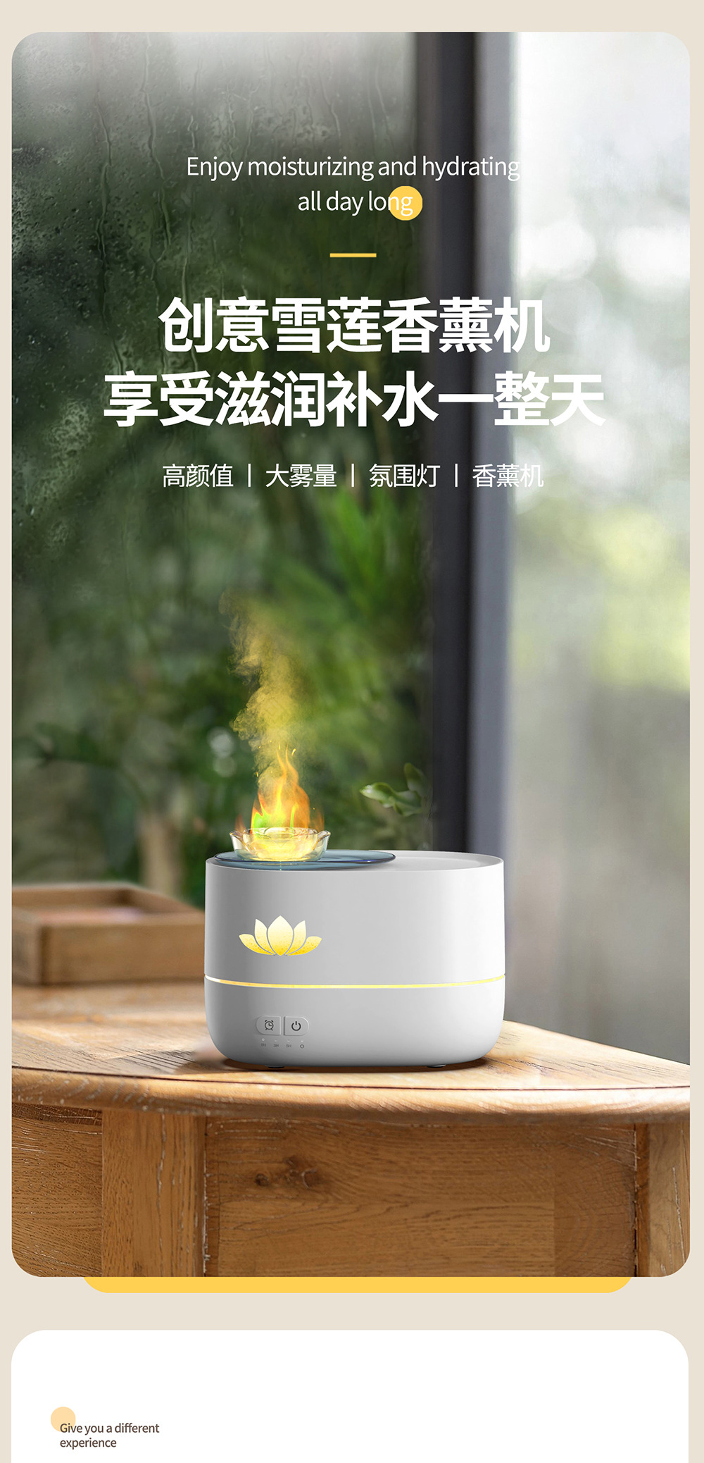 跨境新款七彩莲花香薰机家用桌面精油扩香机大容量喷雾小型加湿器详情1