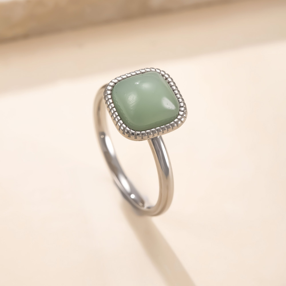 跨境热卖钛钢饰品焊牌镶方形天然石情侣戒指复古简约不锈钢戒指厂详情12