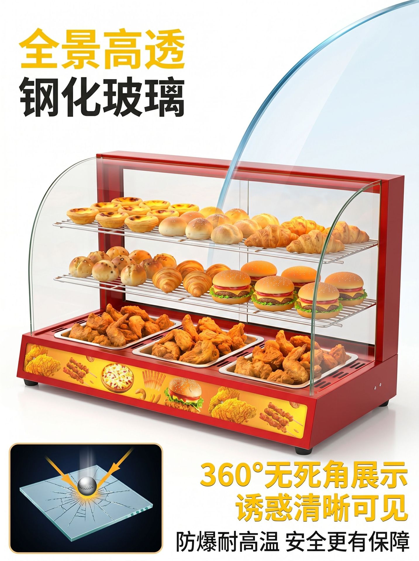 Commercial insulated cabinet, cooked food insulated display counter, constant temperature heating cabinet, fried egg tart food display cabinet manufacturer pic 6