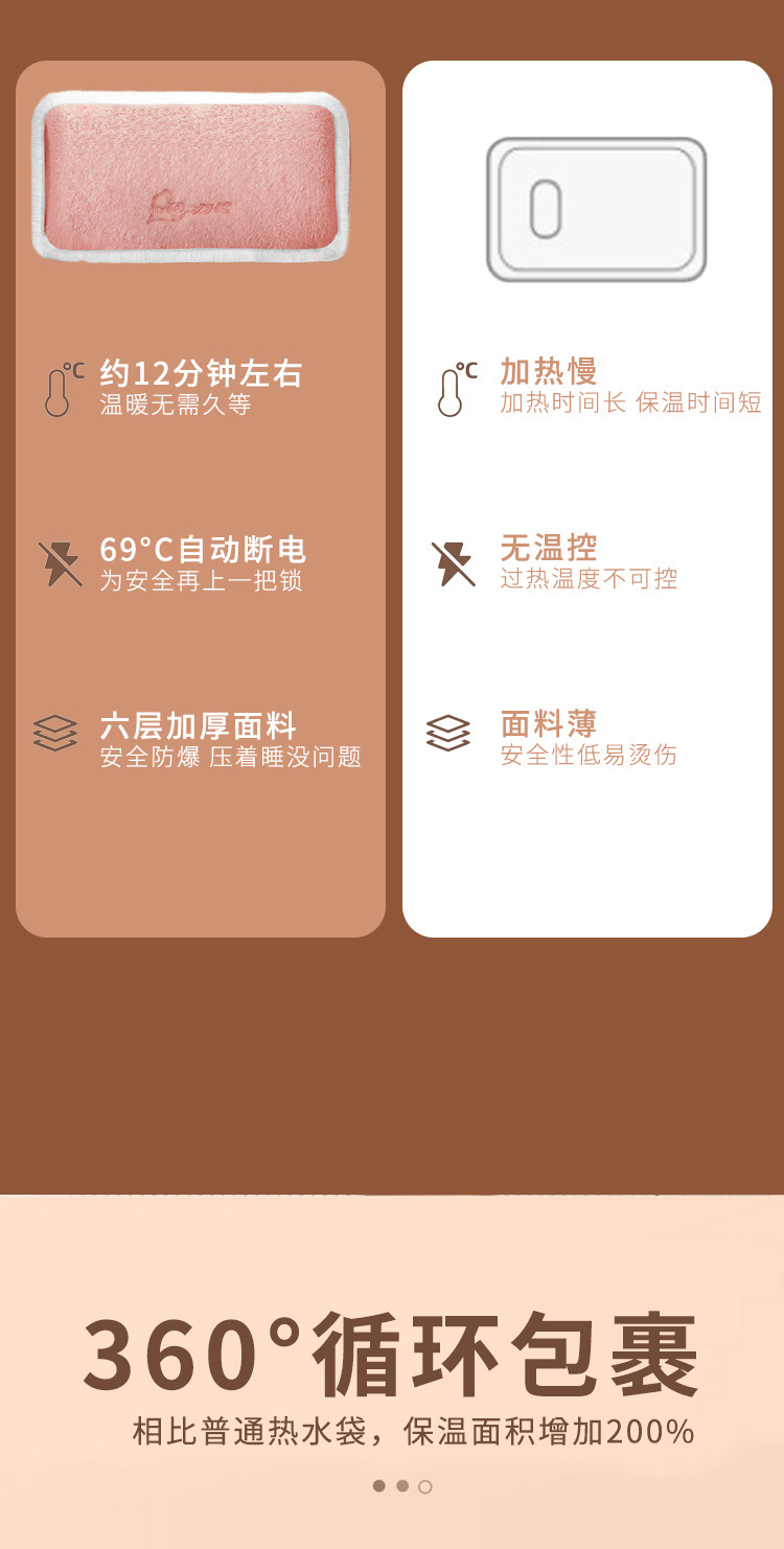 高档电热水袋充电式暖手宝大号暖水袋暖肚子双插手暖被窝电暖宝详情8