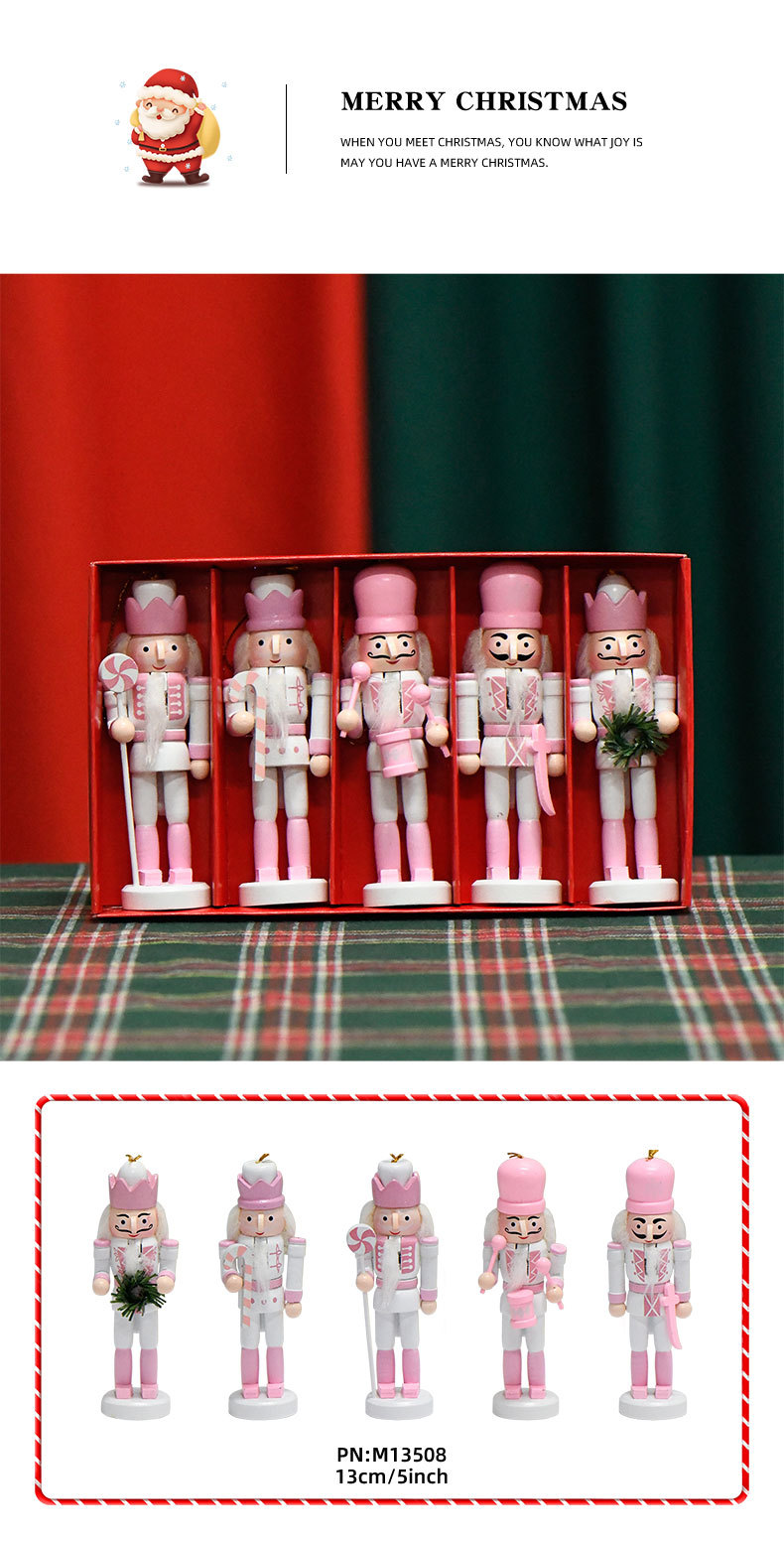 Cute new 13CM macaron pink and white candy nutcracker set for five gift pendants and decorations pic 5