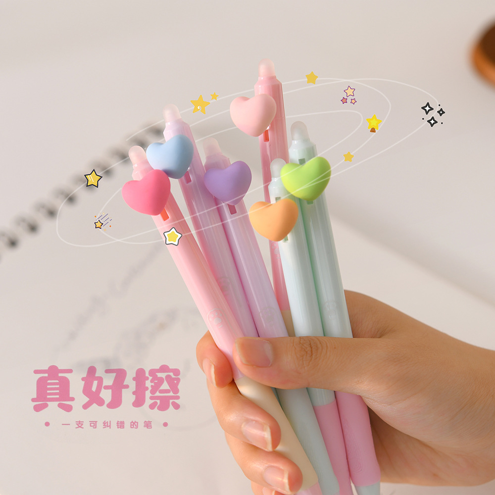 晨兮创意爱心按动可擦笔高颜值可爱卡通中性笔少女心学生ST笔尖蓝详情5
