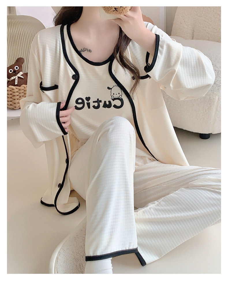 带胸垫睡衣女春秋长袖四件套夏季吊带背心可爱卡通2024新款家居服详情19