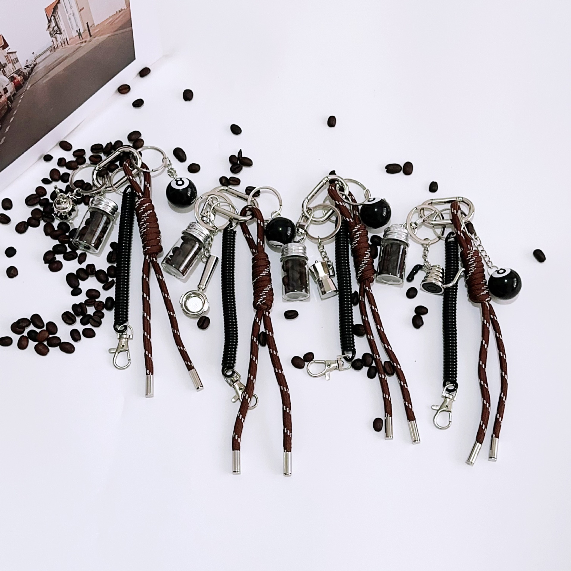 跨境现货miu系咖啡罐包包挂件真咖啡豆瓶子包挂金属咖啡壶挂饰品详情10