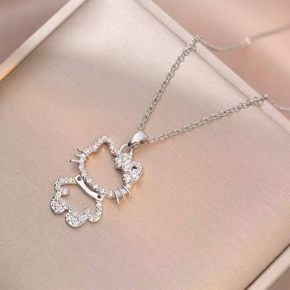The new design sense pendant is a fashionable and elegant titanium steel necklace. It features a female, Japanese and Korean style, and is a popular online celebrity. The little cat zircon is a niche piece pic 4